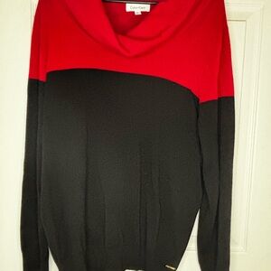 Calvin Klein Women's Bold Red and Black Cowl Neck Sweater
